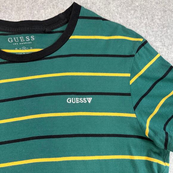 Guess Shirt Green Womens Sz M Striped Crew Neck Pullover Short Sleeve Activewear - Picture 2 of 6